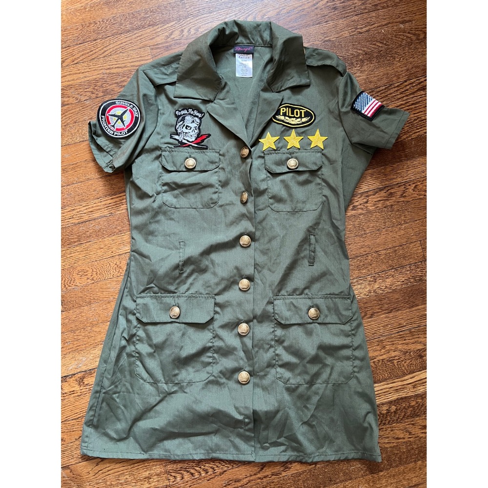 Dreamgirl Womens Fighter Pilot Aviator Halloween Costume Dress Olive Green Small